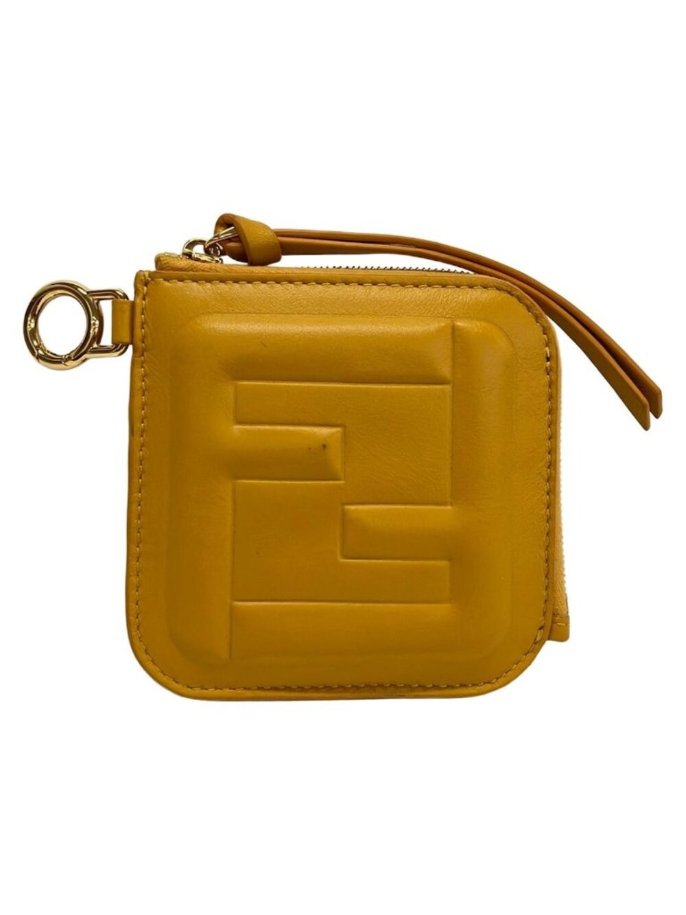 Fendi Coin Purse FF Cube Wallet Small Yellow L-shaped Zipper Leather